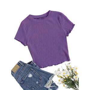 Pre-Owned Purple Lettuce Trim Crew Neck T-Shirt Sz L